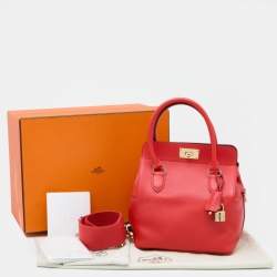 Pre Owned Hermes Rouge Tomate Evercolor Leather Gold Plated Toolbox 20 Bag