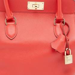 Pre Owned Hermes Rouge Tomate Evercolor Leather Gold Plated Toolbox 20 Bag