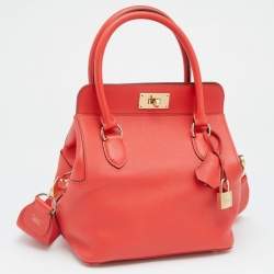 Pre Owned Hermes Rouge Tomate Evercolor Leather Gold Plated Toolbox 20 Bag