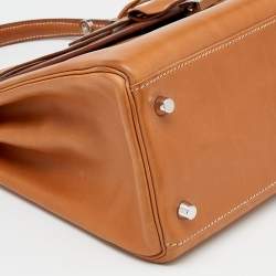 Pre Owned Hermes Fauve Barenia Leather Palladium Plated Kelly Retourne 32 Bag