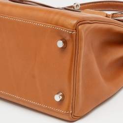 Pre Owned Hermes Fauve Barenia Leather Palladium Plated Kelly Retourne 32 Bag