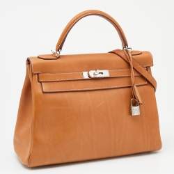 Pre Owned Hermes Fauve Barenia Leather Palladium Plated Kelly Retourne 32 Bag