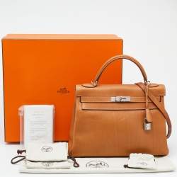 Pre Owned Hermes Fauve Barenia Leather Palladium Plated Kelly Retourne 32 Bag