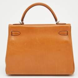 Pre Owned Hermes Fauve Barenia Leather Palladium Plated Kelly Retourne 32 Bag