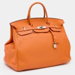 Hermès Orange Togo Leather Palladium Plated Birkin 40 Bag