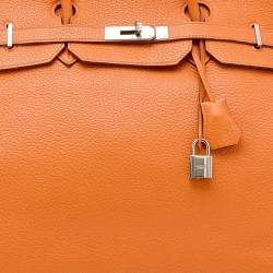Hermès Orange Togo Leather Palladium Plated Birkin 40 Bag