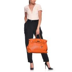 Hermès Orange Togo Leather Palladium Plated Birkin 40 Bag