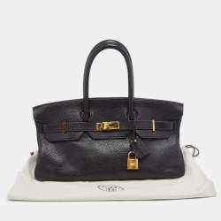 Hermes Black Clemence Leather Gold Finish Shoulder Birkin JPG 42 Bag