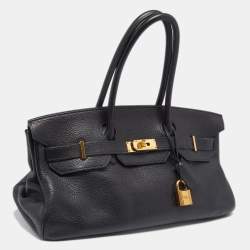 Hermes Black Clemence Leather Gold Finish Shoulder Birkin JPG 42 Bag
