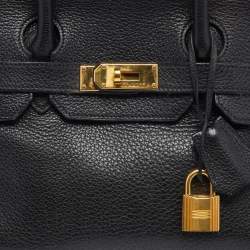 Hermes Black Clemence Leather Gold Finish Shoulder Birkin JPG 42 Bag