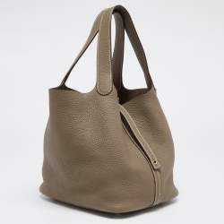Pre Owned Hermes Taupe Clemence Leather Gold Finish Picotin Lock 22 Bag
