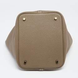 Pre Owned Hermes Taupe Clemence Leather Gold Finish Picotin Lock 22 Bag