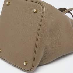 Pre Owned Hermes Taupe Clemence Leather Gold Finish Picotin Lock 22 Bag