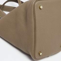 Pre Owned Hermes Taupe Clemence Leather Gold Finish Picotin Lock 22 Bag