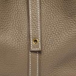 Pre Owned Hermes Taupe Clemence Leather Gold Finish Picotin Lock 22 Bag