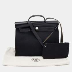 Pre Owned Hermes Noir Toil And Vache Hunter Leather Herbag Zip 39 Bag