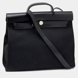 Pre Owned Hermes Noir Toil And Vache Hunter Leather Herbag Zip 39 Bag