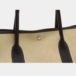 Pre Owned Hermes Toile Ash Buffle Leather Khaki Beige/Dark Brown Garden PM Handbag