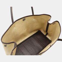 Pre Owned Hermes Toile Ash Buffle Leather Khaki Beige/Dark Brown Garden PM Handbag