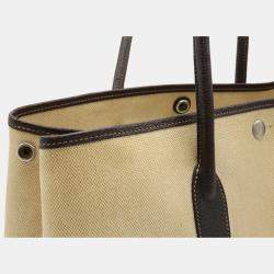 Pre Owned Hermes Toile Ash Buffle Leather Khaki Beige/Dark Brown Garden PM Handbag