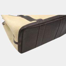 Pre Owned Hermes Toile Ash Buffle Leather Khaki Beige/Dark Brown Garden PM Handbag