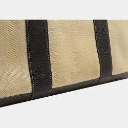 Pre Owned Hermes Toile Ash Buffle Leather Khaki Beige/Dark Brown Garden PM Handbag