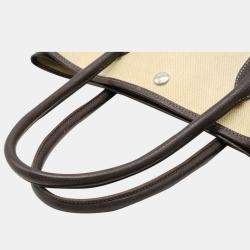 Pre Owned Hermes Toile Ash Buffle Leather Khaki Beige/Dark Brown Garden PM Handbag