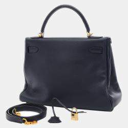 Pre Owned Hermes Kelly 32 Swift Navy â¡ H engraved handbag