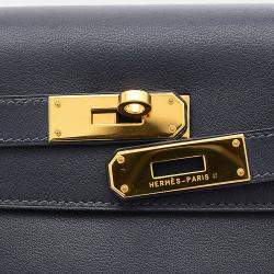 Pre Owned Hermes Kelly 32 Swift Navy â¡ H engraved handbag