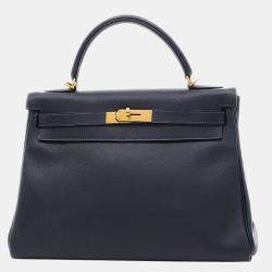 Pre Owned Hermes Kelly 32 Swift Navy â¡ H engraved handbag