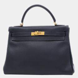 Pre Owned Hermes Kelly 32 Swift Navy â¡ H engraved handbag