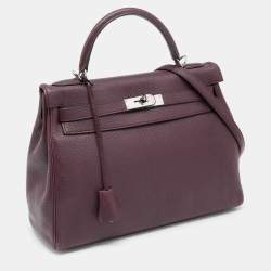 Hermes Violet Chevre de Coromandel Leather Palladium Plated Kelly 32 Bag