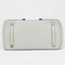 Hermes Gris Perle/Blanc/Mykonos Clemence And Lizard Club Birkin 35 Bag