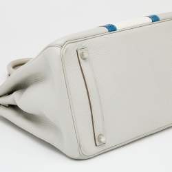 Hermes Gris Perle/Blanc/Mykonos Clemence And Lizard Club Birkin 35 Bag