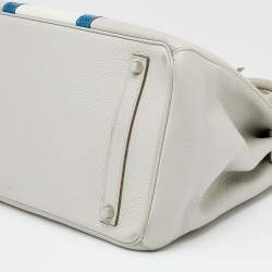 Hermes Gris Perle/Blanc/Mykonos Clemence And Lizard Club Birkin 35 Bag