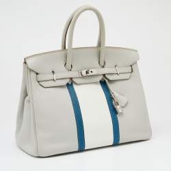 Hermes Gris Perle/Blanc/Mykonos Clemence And Lizard Club Birkin 35 Bag