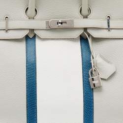 Hermes Gris Perle/Blanc/Mykonos Clemence And Lizard Club Birkin 35 Bag