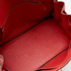 Pre Owned Hermes Rouge Pivoine Clemence Leather Gold Plated Birkin 35 Bag