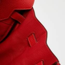 Pre Owned Hermes Rouge Pivoine Clemence Leather Gold Plated Birkin 35 Bag