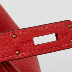 Pre Owned Hermes Rouge Pivoine Clemence Leather Gold Plated Birkin 35 Bag