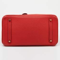 Pre Owned Hermes Rouge Pivoine Clemence Leather Gold Plated Birkin 35 Bag