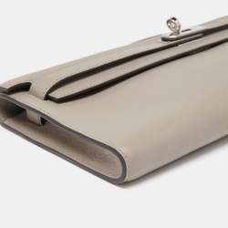 Pre Owned Hermes Gris Asphalt Swift Leather Kelly Cut Clutch