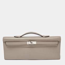 Pre Owned Hermes Gris Asphalt Swift Leather Kelly Cut Clutch