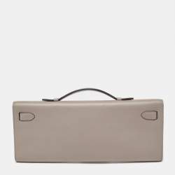 Pre Owned Hermes Gris Asphalt Swift Leather Kelly Cut Clutch