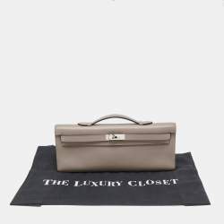 Pre Owned Hermes Gris Asphalt Swift Leather Kelly Cut Clutch
