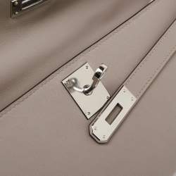 Pre Owned Hermes Gris Asphalt Swift Leather Kelly Cut Clutch