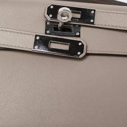 Pre Owned Hermes Gris Asphalt Swift Leather Kelly Cut Clutch
