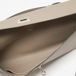 Pre Owned Hermes Gris Asphalt Swift Leather Kelly Cut Clutch