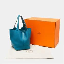 Pre Owned Hermes Bleu Izmir Clemence Leather Picotin Lock 22 Bag