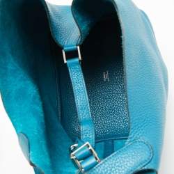 Pre Owned Hermes Bleu Izmir Clemence Leather Picotin Lock 22 Bag